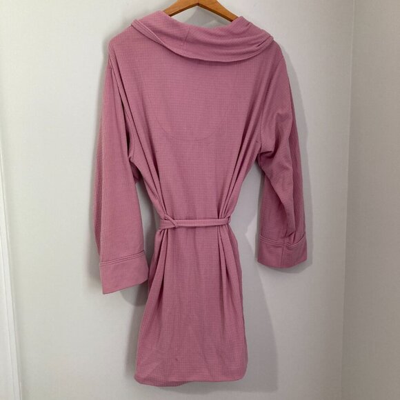 DKNY Women L Pink Cotton Blend Tie Waist Robe Spa Shower Soft Knit - Picture 8 of 11